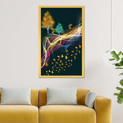 DEKORSTATION Luxury Abstract Deer & Golden Birds Canvas Wall Painting | Modern Nature Landscape Wall Art Decor For Living Room | Bedroom | Office | Drawing room