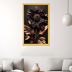 DEKORSTATION Luxury Dark Floral Canvas Wall Painting | Golden Sunflower Abstract Wall Art For Living Room | Bedroom | Office | Drawing room