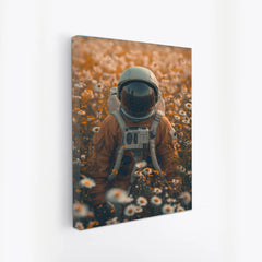 Canvas painting Cosmic Wanderer Astronaut in a Field of Folwer Daisies Dreamscape for Wall Decoration Elegant Astronaut with flower Stretched Wall Paintings