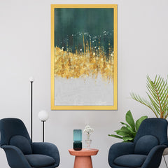 DEKORSTATION Abstract Green & Gold Cityscape Canvas Painting | Modern Skyline Wall Art for Living Room Bedroom Office | Luxury Home Decor India
