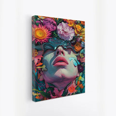 Colourfull flower on lady face Moder Art Canvas Painting for Wall Decoration Elegant Stretched Wall Paintings
