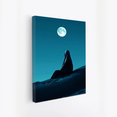 Canvas Painting Lady sitting on desert Silent Night Veiled Figure Lady Under the Full Moon Desert for Wall Decoration Elegant Stretched Wall Paintings