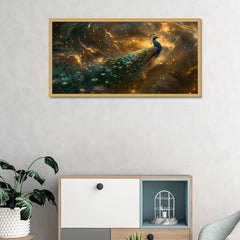 DEKORSTATION-Premium-Galaxy-Peacock-Canvas-Wall-Painting-|-Vastu-Painting-Cosmic-Blue-&-Gold-Bird-Art-with-Starry-Abstract-Background-for-Living-Room,-Bedroom-&-Home-Decor