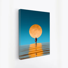 Man walk On River Canvas Painting With with Golden Moon Reflection Wall Art for Wall Decoration Elegant Roman Warrior Moder Art Stretched Wall Paintings