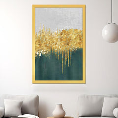 DEKORSTATION Abstract Gold Skyline Canvas Painting with Drip Effect | Modern Wall Art for Living Room Bedroom Office | Luxury Home Decor India