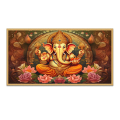 Divine Lord ganesh with lotus Canvas Wall Painting |Size:12x24 Inch