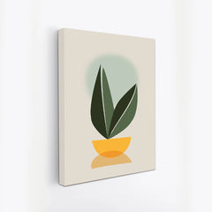 Modern Minimalist Plant Canvas Wall Art Abstract Green Leaves in Yellow Pot for Home and Office Décor for Wall Decoration Elegant Modern Art Stretched Wall Paintings