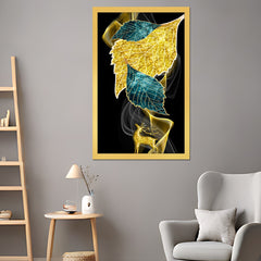 DEKORSTATION Modern Abstract Golden and green leaf Canvas Wall Painting | Modern Wall Decor For Living Room | Bedroom | Office | Drawing room