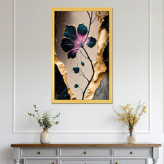 DEKORSTATION Luxury Abstract Floral Canvas Wall Painting | Modern Pink Blue Flower with Gold Leaf Wall Art Decor For Living Room | Bedroom | Office | Drawing room