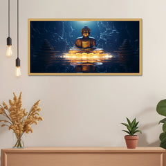 DEKORSTATION Vastu Golden Buddha Canvas Wall Painting | Spiritual Meditation buddha setting on lotus Wall Art for Peace & Positive Energy Canvas Painting For Living Room | Bedroom | Office | Drawing room