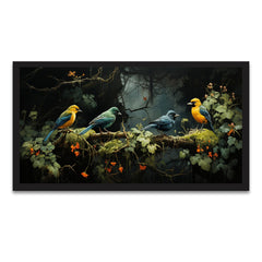 Beautiful Four Colorful Bird On The Branch Canvas Painting