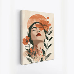 Woman with Boho Floral Canvas Wall Painting Modern Art Minimalist Canvas Painting