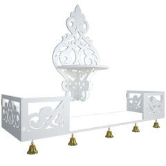 Beautiful Wall Hanging Wooden Temple/ Pooja Mandir Design with Shelf, White Color (DS002)