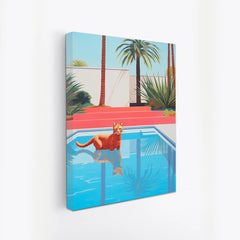 Chill Cat Vibes in summer Adorable Cat Poolside Vibrant Modern Canvas Wall Painting for Wall Decoration Elegant Art Stretched Wall Paintings