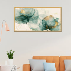 DEKORSTATION Modern Flower Canvas Wall Painting Canvas Print Teal Aqua Gold Abstract Artwork Home Decoration for Living Room | Bedroom | Office | Drawing room