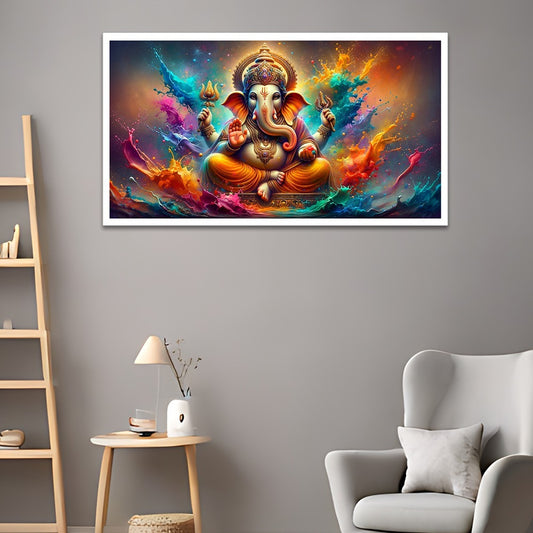 Divine multicolor Lord Ganesha Religious Canvas Wall Painting  Decoration