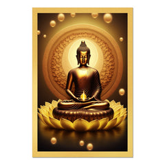Canvas painting meditating Lord Buddha sitting on lotus flower Calm Golden Buddha statue Painting