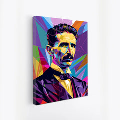 Nikola Tesla Canvas Painting Vibrant Abstract Portrait Canvas Painting of a Genius Inventor For Wall Decoration Elegant Beautifull Colourful Art Stretched Wall Paintings