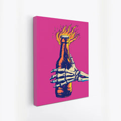 Skeleton Grip on Flaming Bottle Canvas Painting Party Node On Bold Pop Art Canvas Wall Decor for Wall Decoration Elegant Moder Art Stretched Wall Paintings