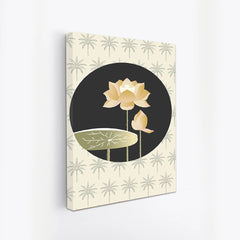 Lotus Flower Canvas Wall Painting Minimalist Botanical Canvas Painting with Palm Background, Modern Floral Artwork for Wall Decoration Elegant Modern Art Stretched Wall Paintings