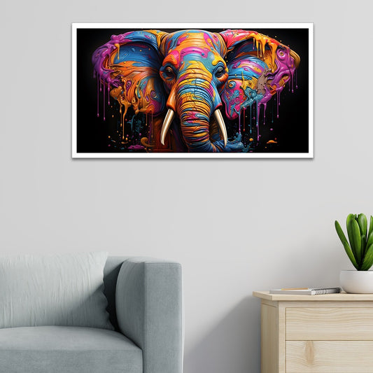 Graceful Strength Elephant Head in Vibrant Acrylic Canvas Wall Painting