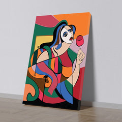 Woman with Wine Bold Abstract Modern Canvas Wall Painting in Picasso Inspired Style for Wall Decoration Elegant Modern Art Stretched Wall Paintings