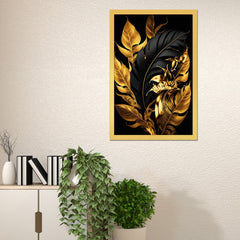 Black And Gold Tropical Leaves Canvas Wall Painting