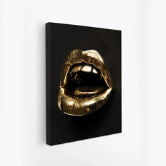 Bold Gold Lips Canvas Painting Modern Glamour Wall Decor for Wall Decoration Elegant Little Girl Moder Art Stretched Wall Paintings