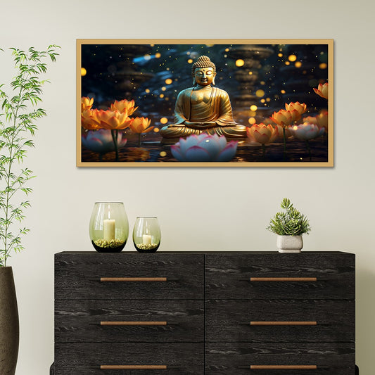 DEKORSTATION Vastu Golden Buddha Canvas Wall Painting for Peace, Positivity & Prosperity | Spiritual Wall Art For Living Room | Bedroom | Office | Drawing room