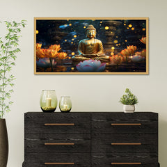 DEKORSTATION Vastu Golden Buddha Canvas Wall Painting for Peace, Positivity & Prosperity | Spiritual Wall Art For Living Room | Bedroom | Office | Drawing room