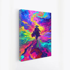 Dekorstatiom Canvas Painting Multi colour Cosmic Wanderer Psychedelic Samurai fighter with Sword Canvas Painting for Wall Decoration Elegant Little Girl Moder Art Stretched Wall Paintings