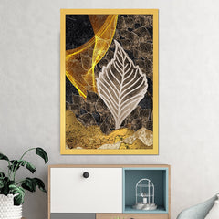 DEKORSTATION Abstract Golden Leaf Canvas Wall Painting | Modern Botanical Wall Art For Living Room | Bedroom | Office | Drawing room