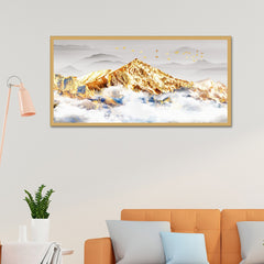DEKORSTATION Luxury Golden Mountain Landscape Canvas Wall Painting | Modern Abstract Nature Wall Art Decor For Living Room | Bedroom | Office | Drawing room