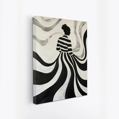 Monochrome Muse Elegant Silhouette Canvas in Flowing Black and White Canvas Painting for Wall Decoration Elegant Little Girl Moder Art Stretched Wall Paintings