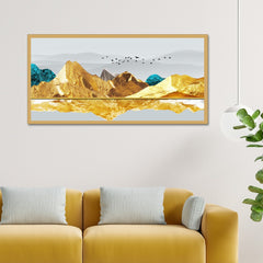 DEKORSTATION Luxury Golden Mountain Landscape Canvas Wall Painting | Modern Abstract Nature Wall Art Deco For Living Room | Bedroom | Office | Drawing room