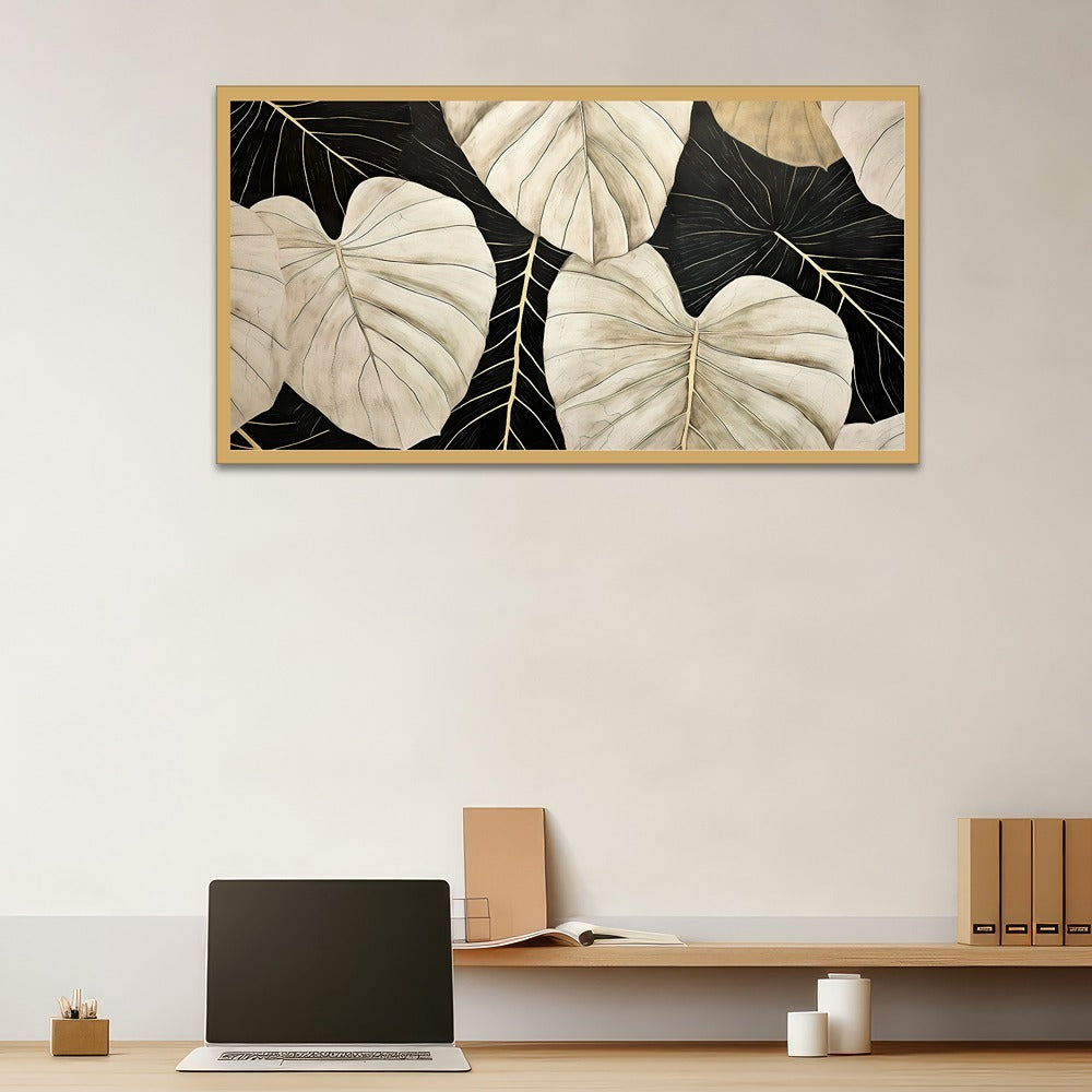 Abstract Illustration Plant Art Huge Leaves Black And Beige Canvas Wall Painting