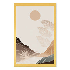 Canvas painting Earthy Radiance Sun & Plant in Brown and Beige painting