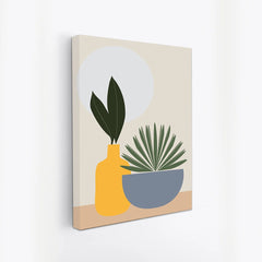 Boho Minimalist Plant Canvas Wall Painting Abstract Botanical Art with Vases and Sun, Modern Home Decor for Wall Decoration Elegant Modern Art Stretched Wall Paintings