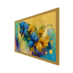 Abstract Blue and Gold floral Canvas Floating Frame Painting for Wall Decoration