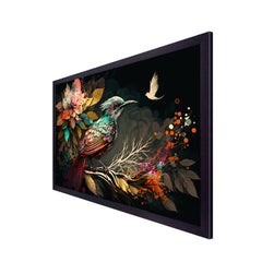 Colorful Bird with Flower Branch Floating Frame Canvas Wall Painting