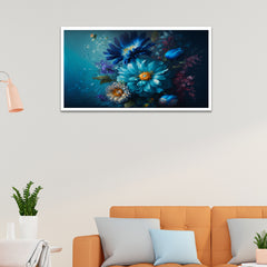 Blue and Yellow Flowers Floating Framed Canvas Wall Painting