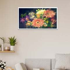 Decor Beautiful Flowers Bouquet Floating Frame Canvas Wall Painting