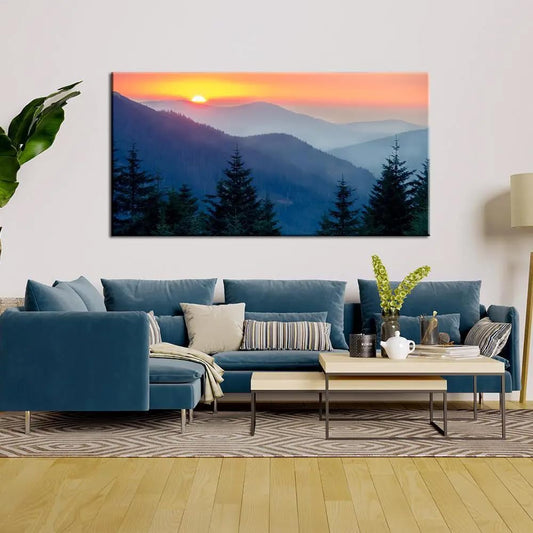 Big Panoramic Sunset Waterfall River Scenery Floating Framed Canvas Wall Painting for Living Room Bedroom drawing room Hall Office Decoration (21 x 50 Inches)