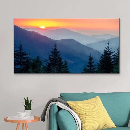 Big Panoramic Sunset Waterfall River Scenery Floating Framed Canvas Wall Painting for Living Room Bedroom drawing room Hall Office Decoration (21 x 50 Inches)