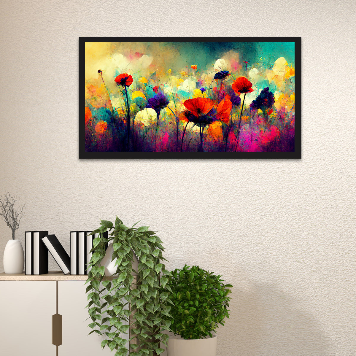 Colorful Illustration of Abstract Flowers Floating Frame Canvas Wall Painting