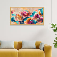 Elegant Bright Flowers Floating Framed Canvas Wall Painting