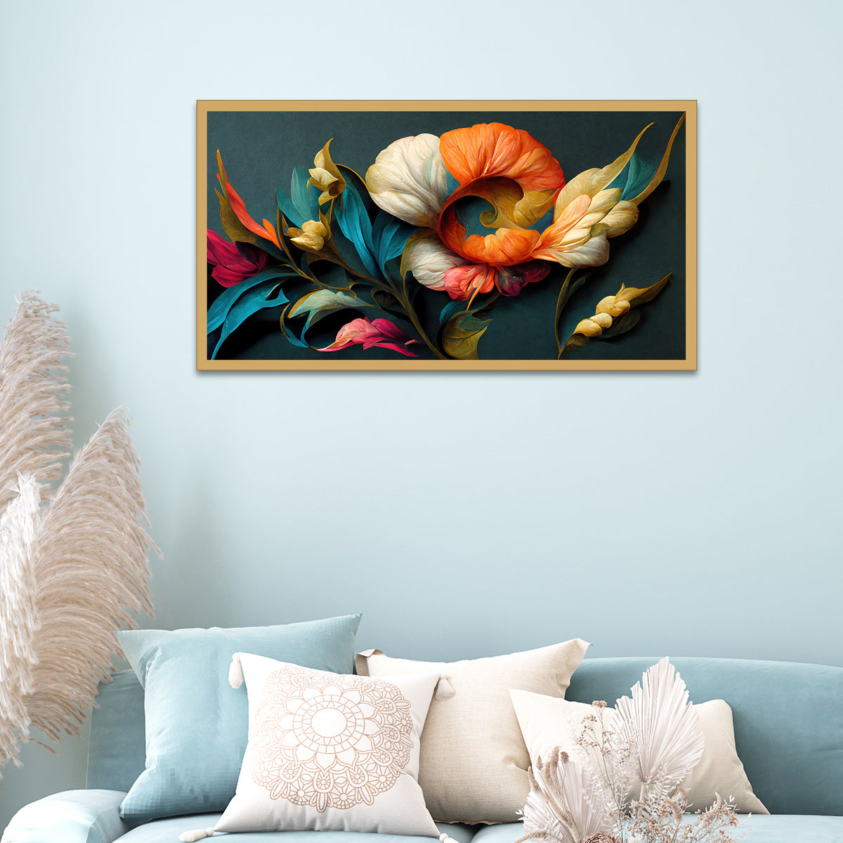 Elegant Flowers Illustration Floating Frame Canvas Wall Painting