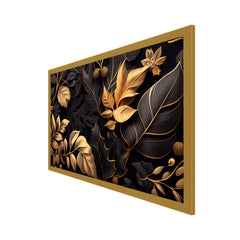 Beautiful Golden Leaf Canvas Floral Wall Painting with Floating Frame