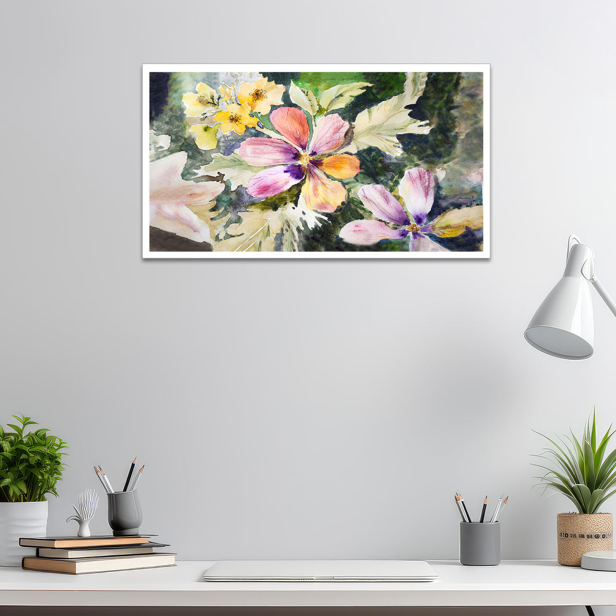 Abstract Multicolor Flowers Canvas Painting for Wall Decor Art Print with Floating Frame