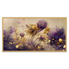 Luxurious 3D Golden and Purple Floating Framed Floral Canvas Wall Painting